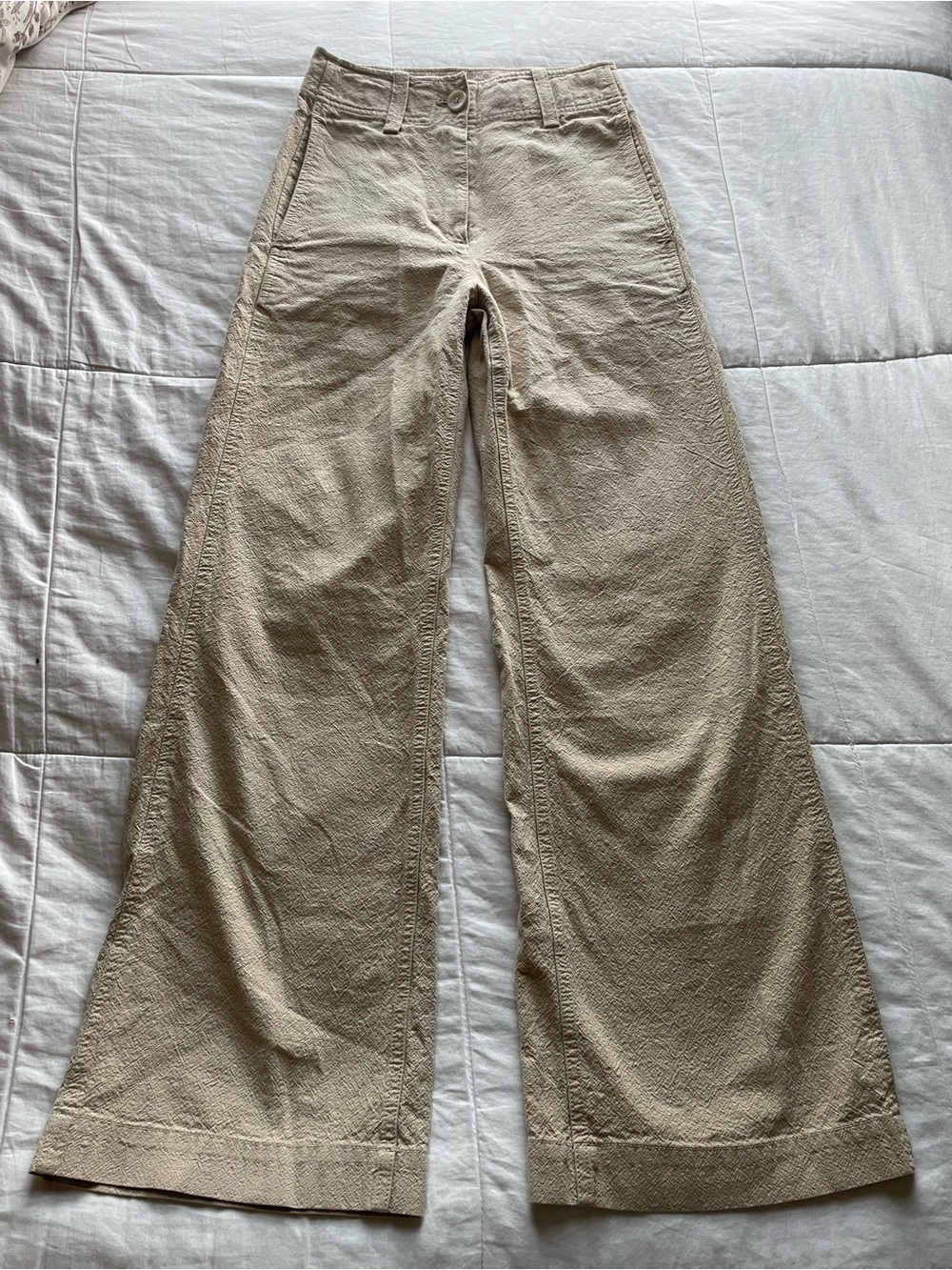 & Other Stories Beige High Rise Wide Leg Linen Blend Pants 0 Chic Neutral Work
